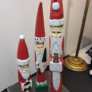 Festive Santa Claus Wooden Sculptures - Red and White